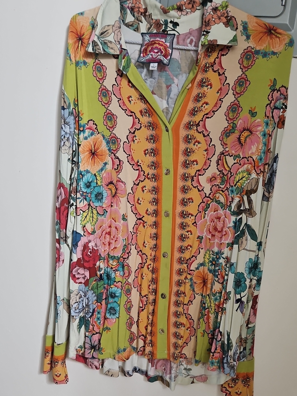 Johnny Was Multicolor Floral Button-Front Long Sleeve Dress Shirt